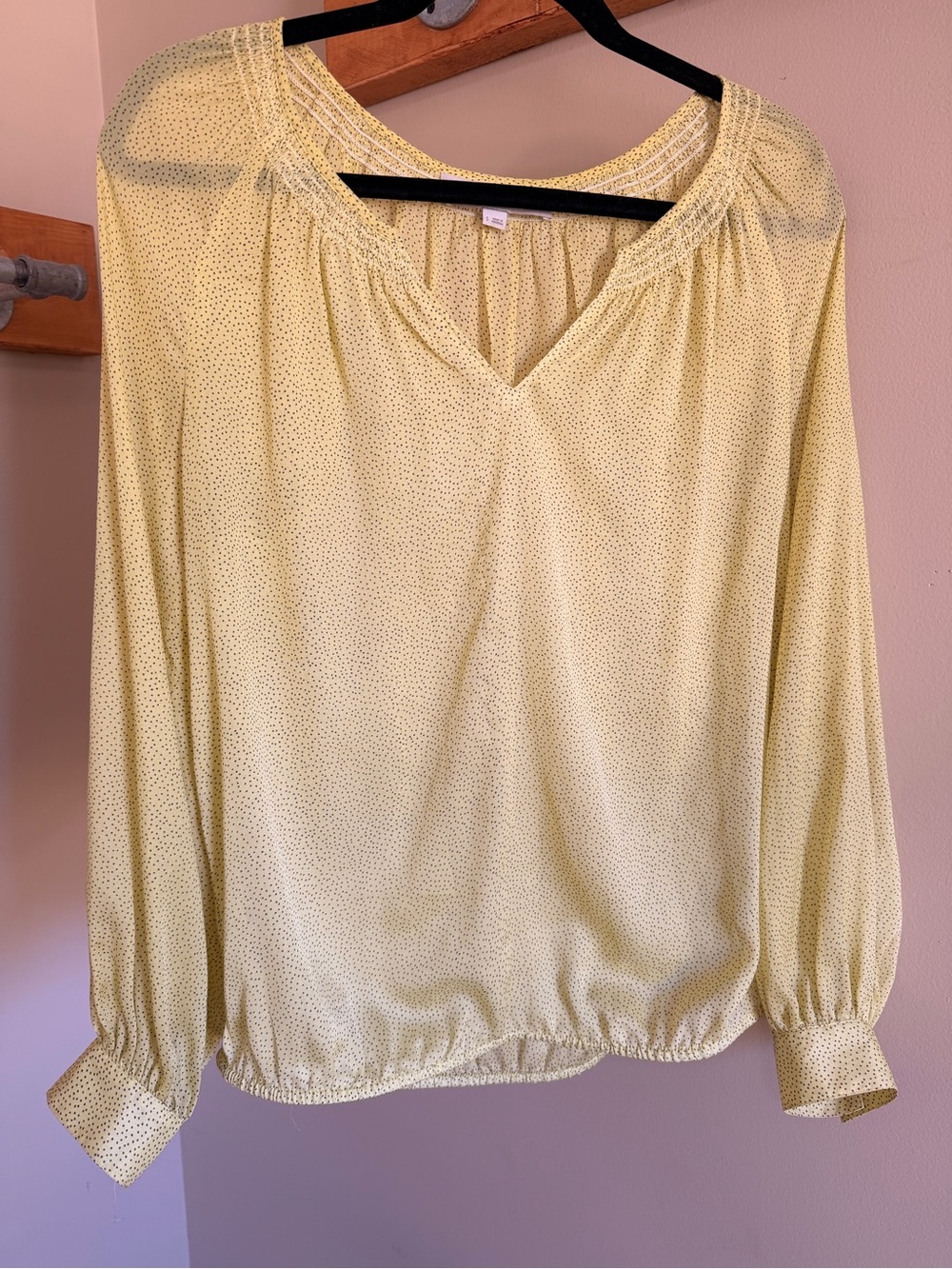 LOFT Yellow Microdot V-Neck Blouse